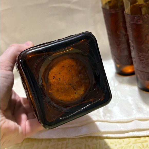 Vintage Amber Glass Decanter Set with Leather Wrap - Picture 7 of 14